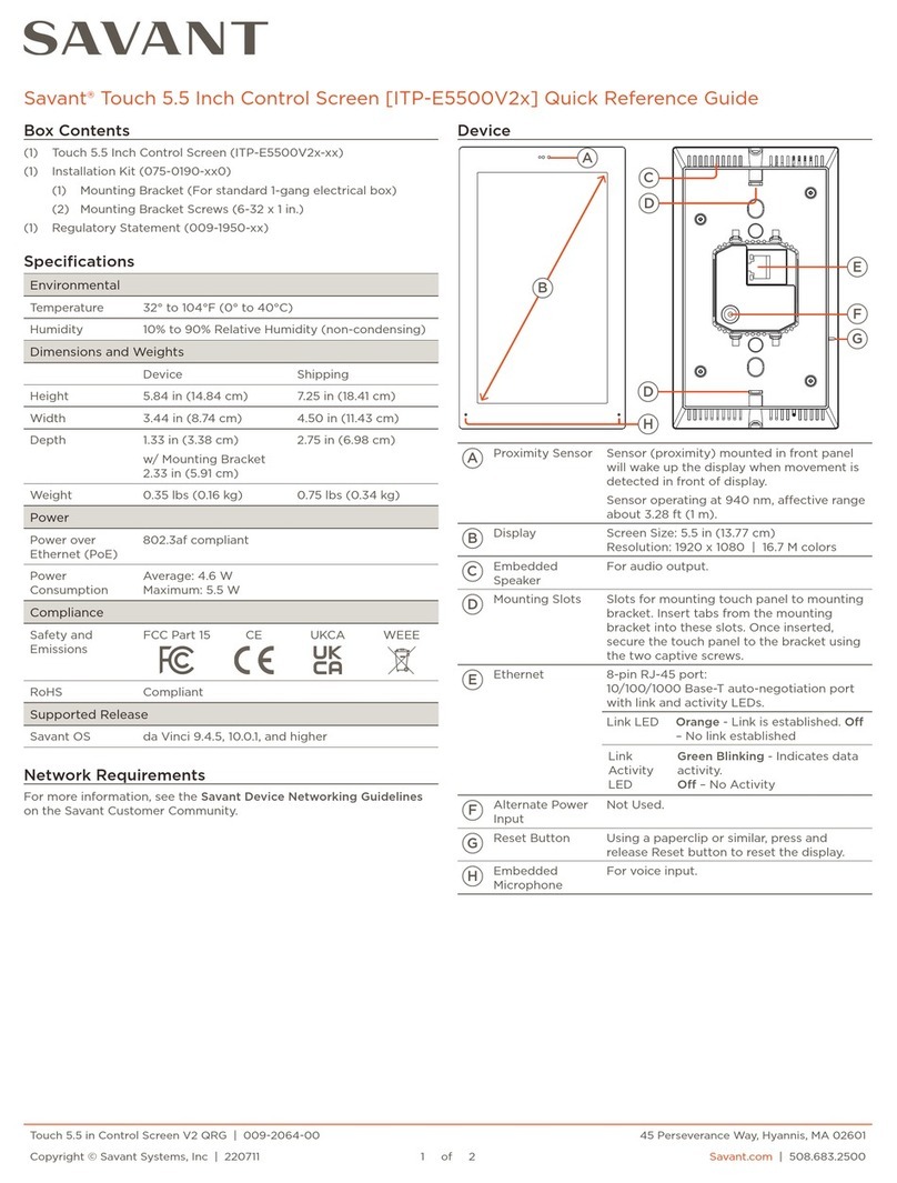 Savant ITP-E5500V2 Series Quick reference guide