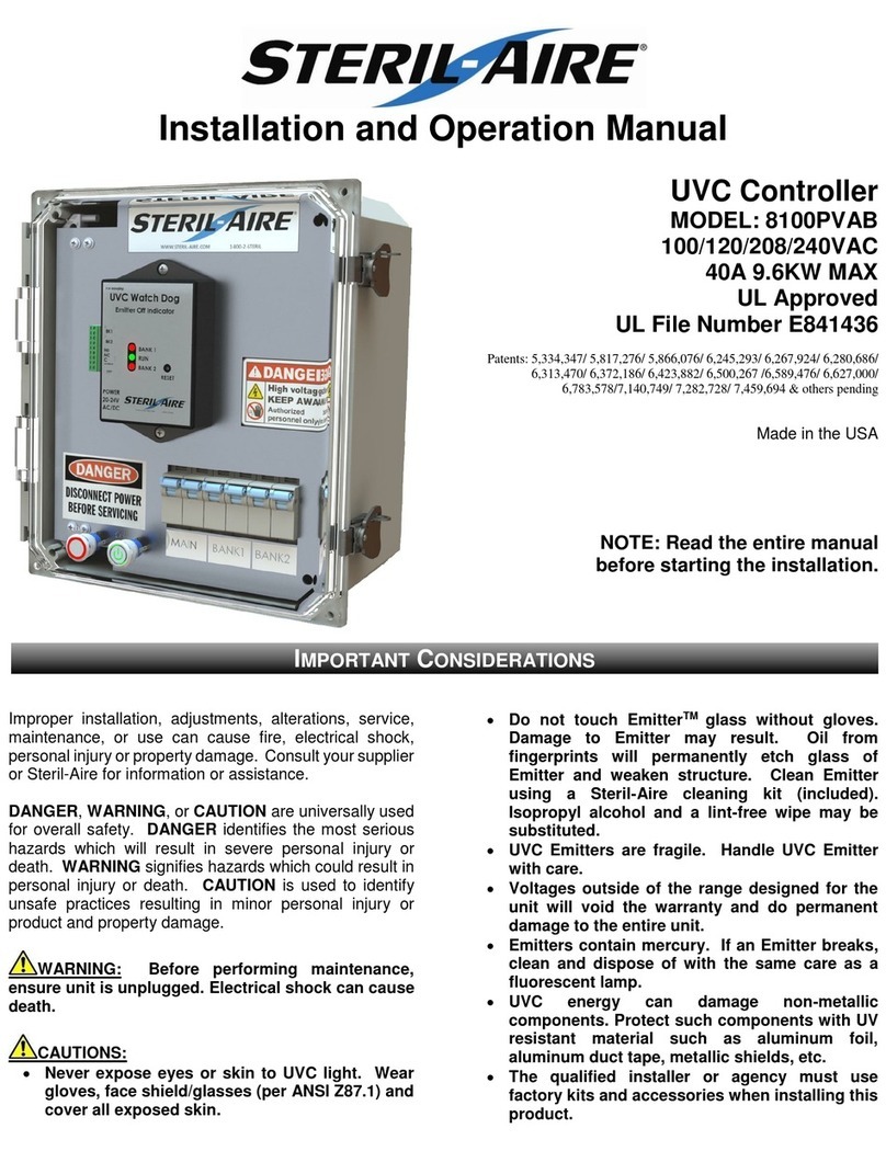 Steril-Aire 8100PVAB Installation and operation manual Steril-Aire 8100PVAB Installation and operation manual