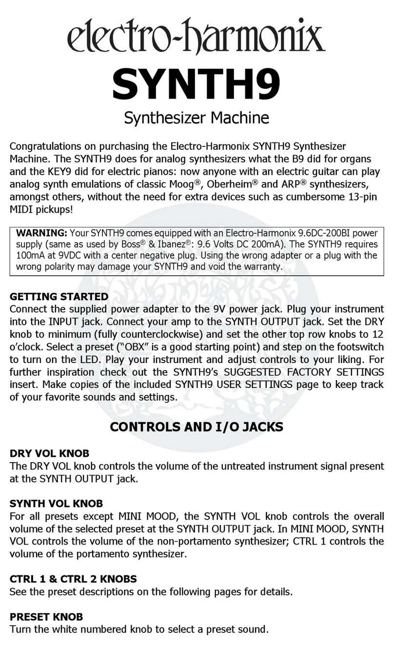 Electro-Harmonix SYNTH9 quick start guide