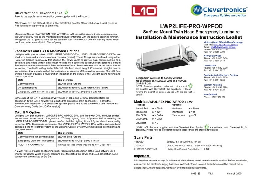 Clevertronics L10 LWP2LIFE-PRO-WPPOD Series Installation and operating instructions Clevertronics L10 LWP2LIFE-PRO-WPPOD Series Installation and operating instructions