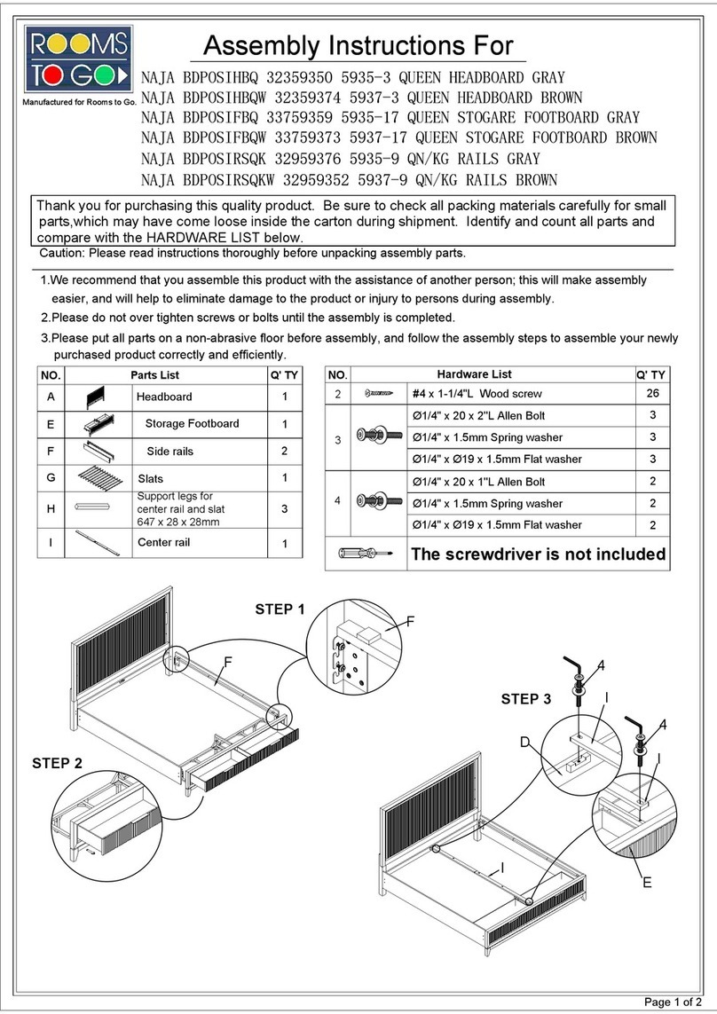 ROOMS TO GO Naja BDPOSIFBQW Assembly instructions ROOMS TO GO Naja BDPOSIFBQW Assembly instructions
