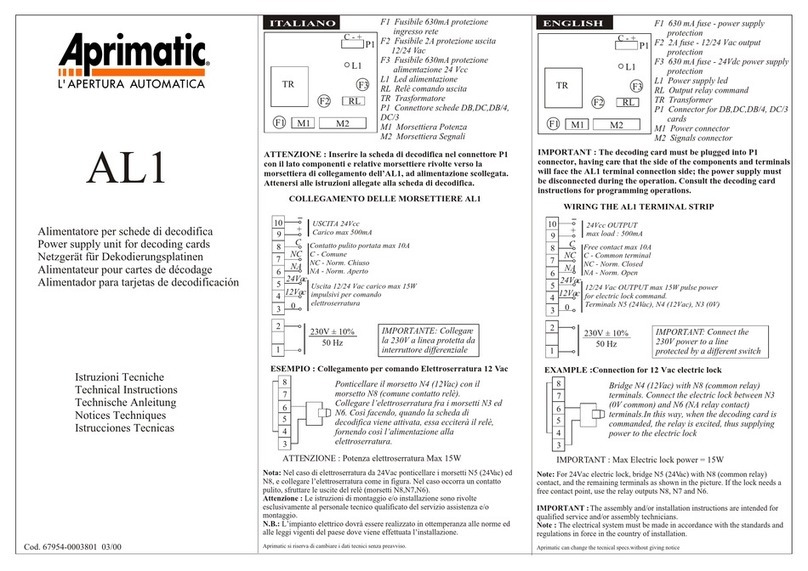 Aprimatic AL1 Technical instructions