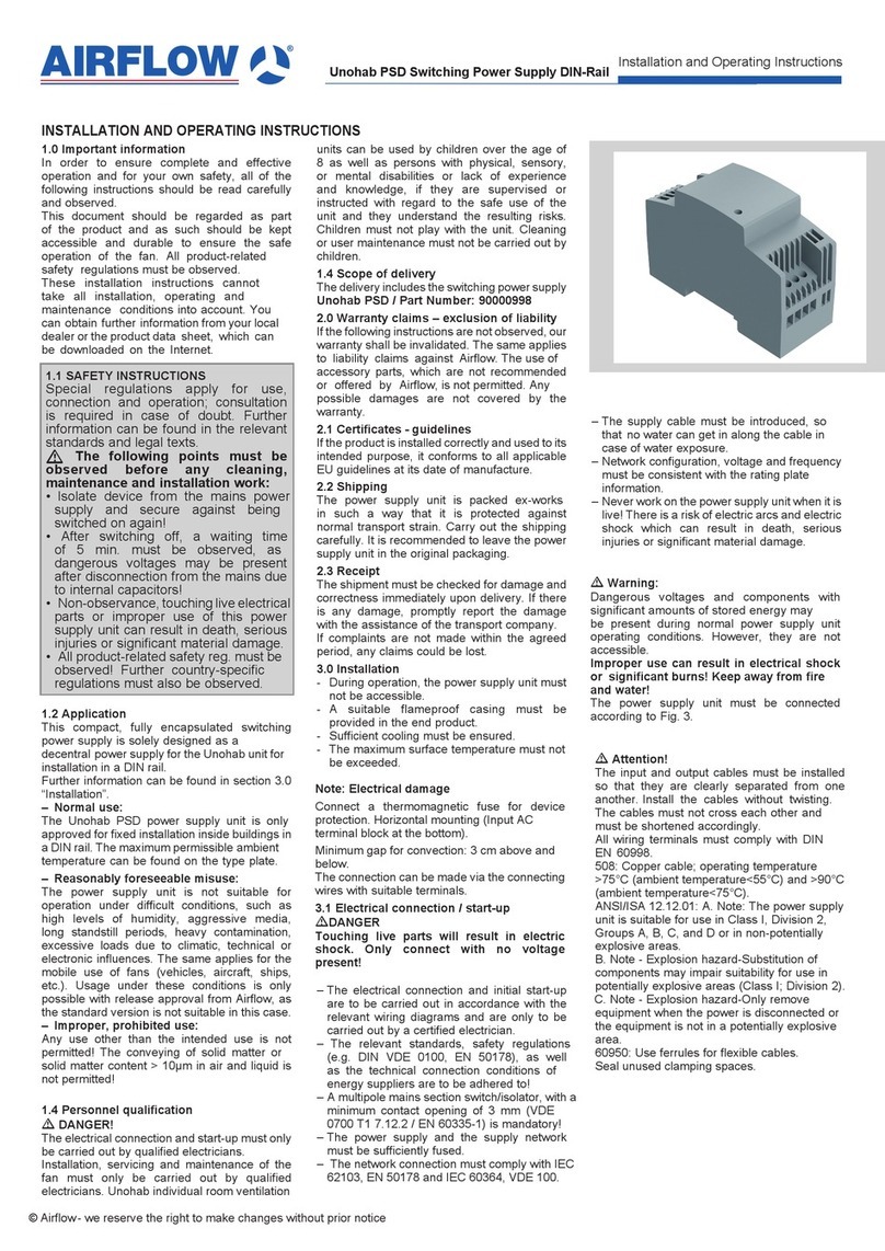 Airflow Unohab PSD Installation and operating instructions