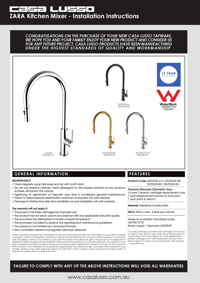 Casa Lusso ZARA 8020058-MB installation instructions Casa Lusso ZARA 8020058-MB installation instructions