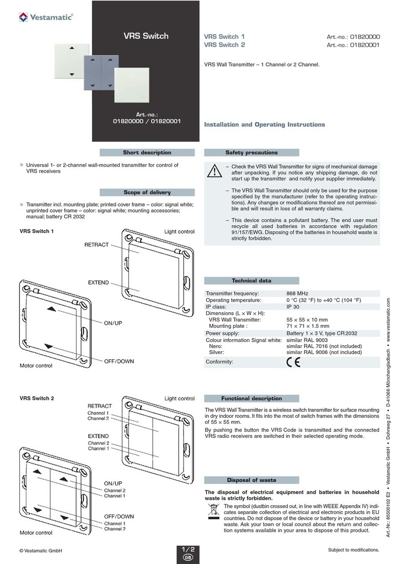 Vestamatic VRS Switch 1 Installation and operating instructions