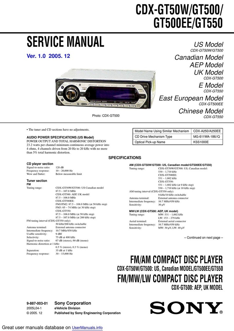 Sony CDX-GT500 - Fm/am Compact Disc Player User manual Sony CDX-GT500 - Fm/am Compact Disc Player User manual