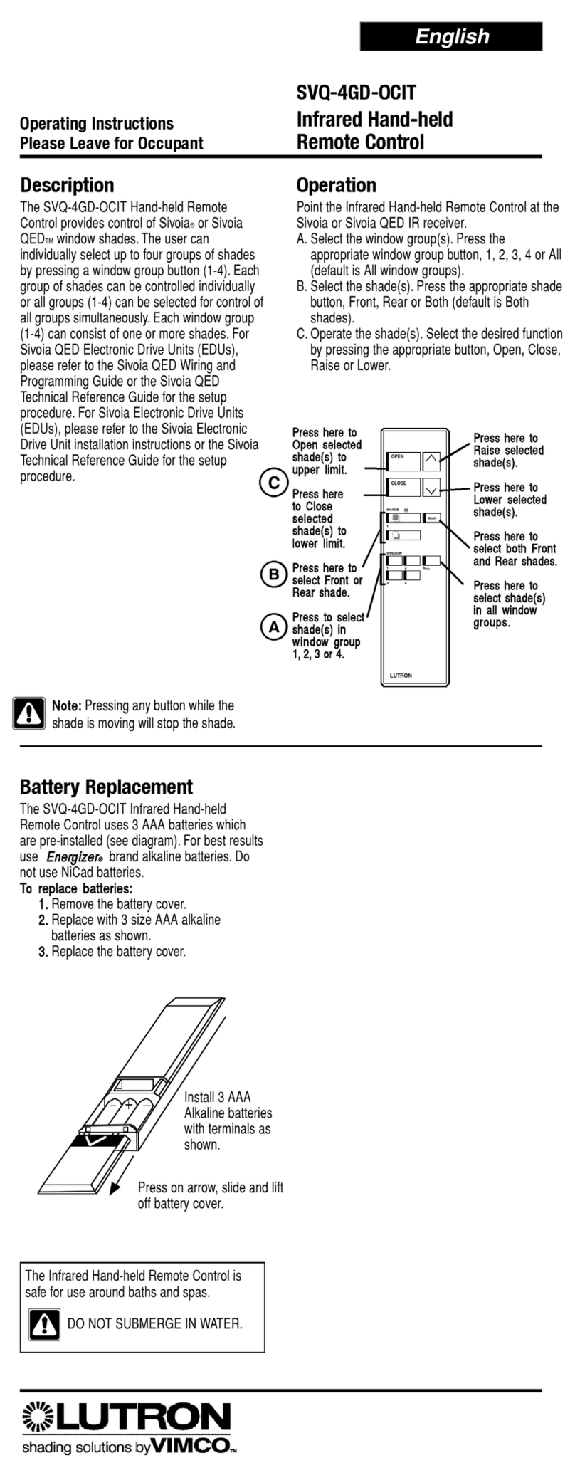 Vimco LUTRON SVQ-4GD-OCIT User manual