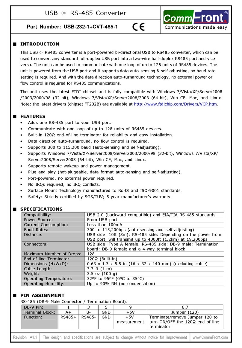 CommFront USB-232-1+CVT-485 422-1 quick start guide
