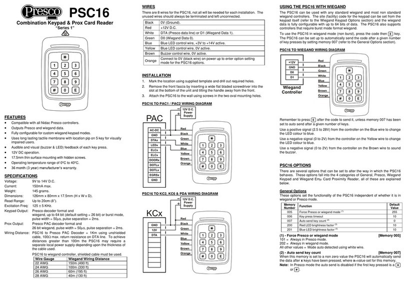 PRESCO PSC16 quick start guide