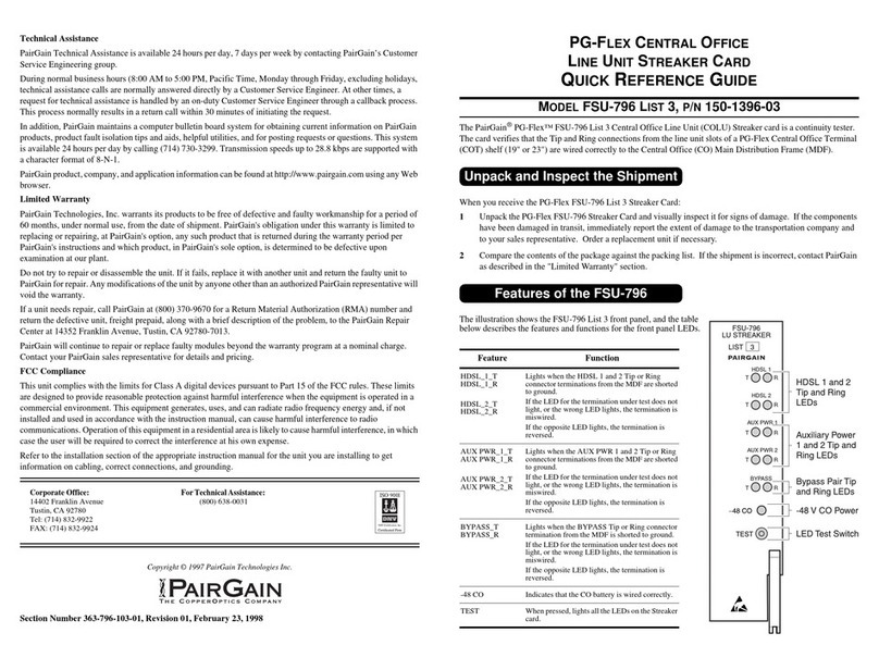 CopperOptics PairGain PG-Flex FSU-796 List 3 Quick reference guide