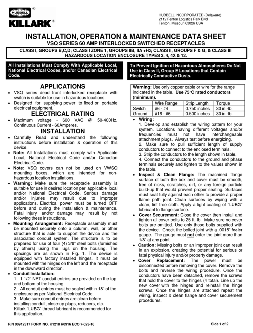 Hubbell KILLARK VSQ Series Installation operation & maintenance