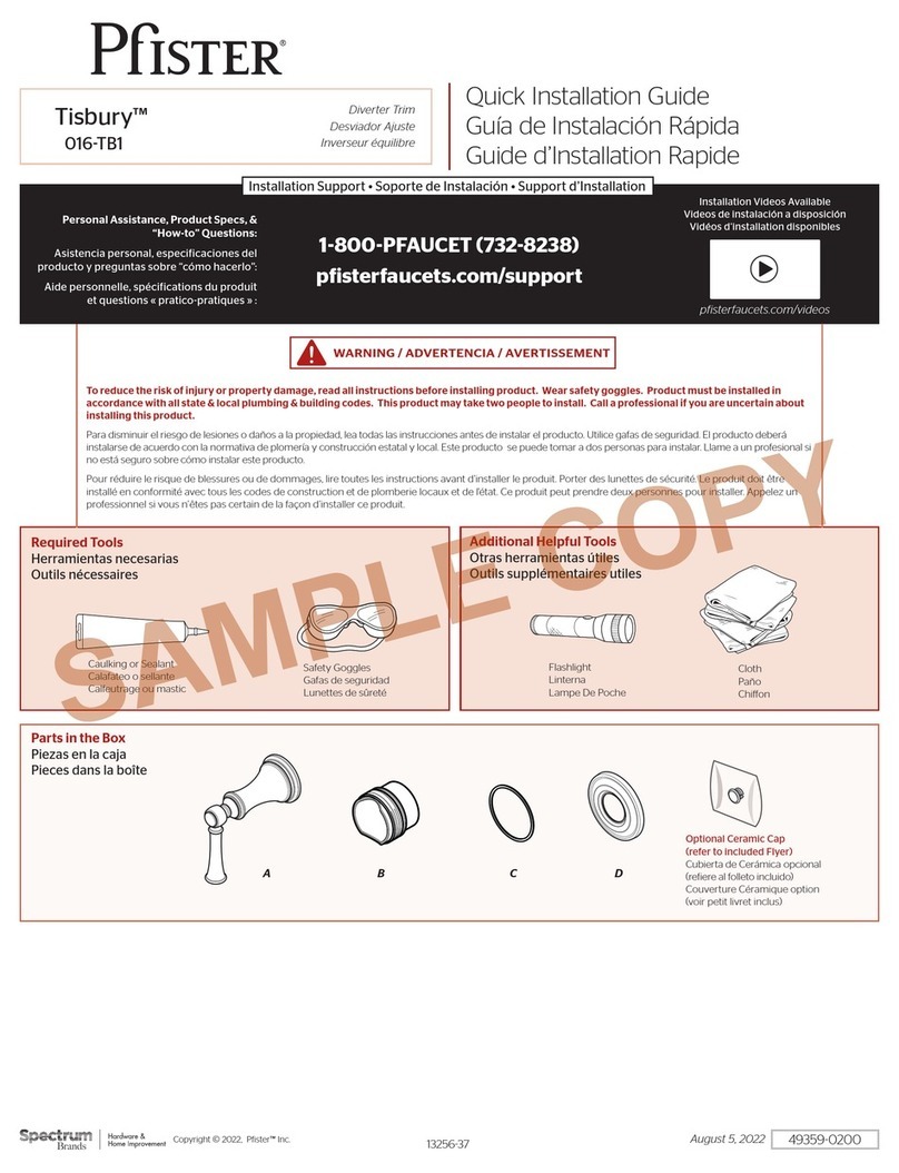 Pfister Tisbury 016-TB1 Quick installation guide Pfister Tisbury 016-TB1 Quick installation guide