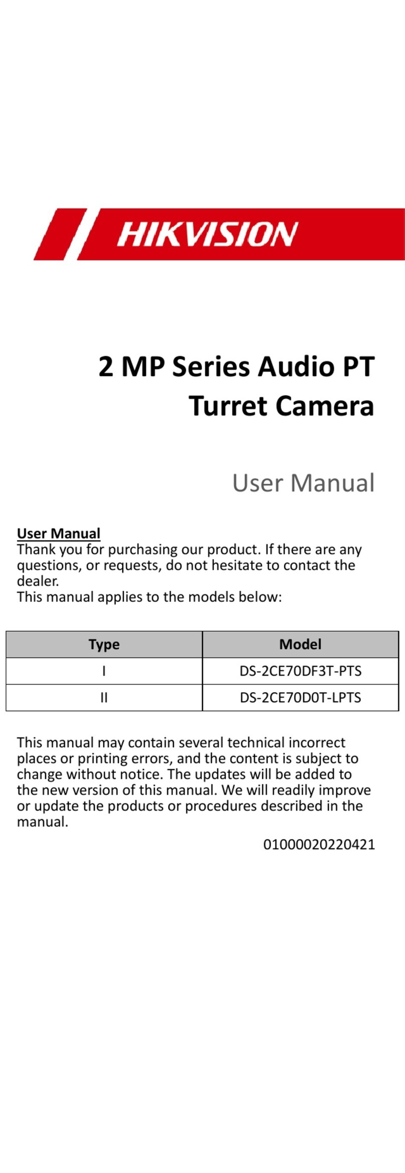HIK VISION DS-2CE70DF3T-PTS user manual