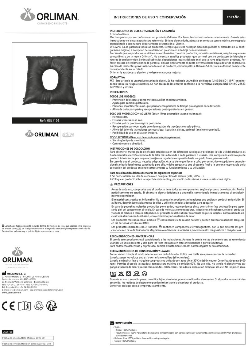 Orliman sitlive OSL1109 Use and maintenance instructions