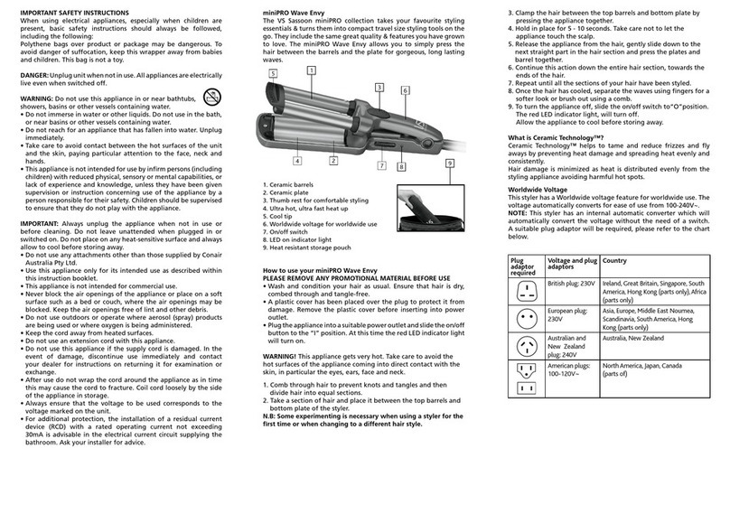 VS Sassoon miniPRO Wave Envy instruction manual