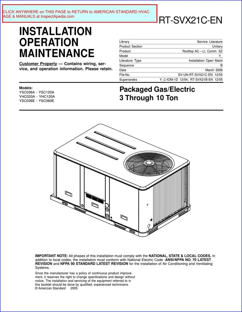 American Standard YSC036A Owner's manual