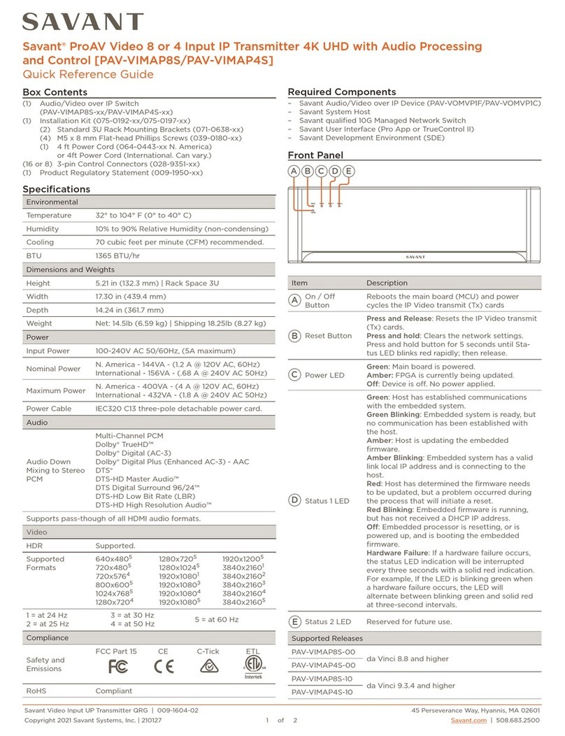Savant PAV-VIMAP8S Quick reference guide