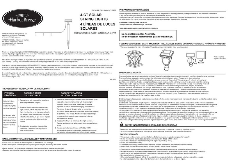 Harbor Breeze LS001-W100E2-AA-M4PK1 User manual