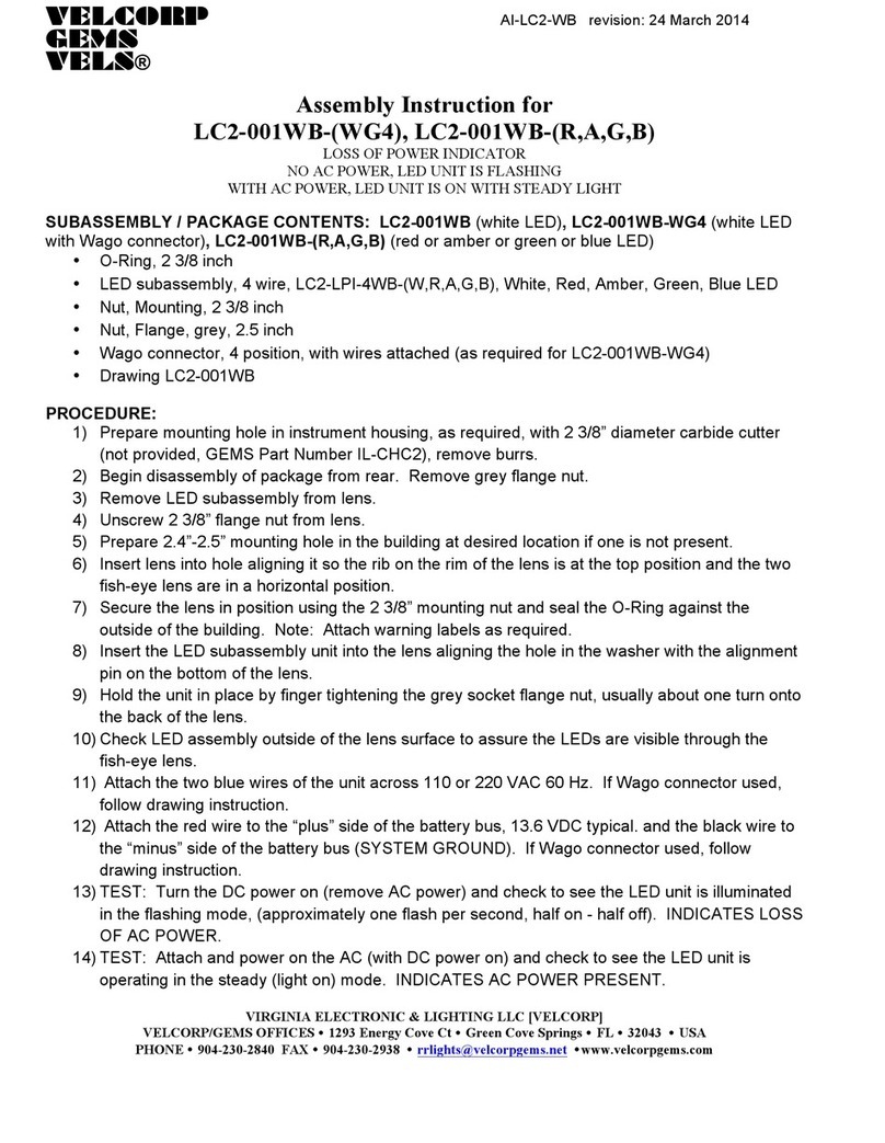 VELCORP GEMS VELS LC2-001WB Assembly instruction