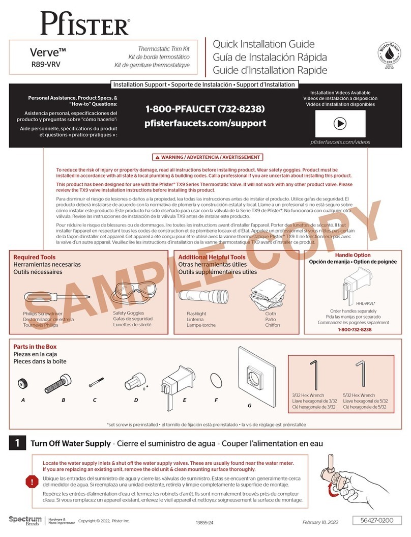Spectrum Brands PFISTER Verve R89-VRV Quick installation guide Spectrum Brands PFISTER Verve R89-VRV Quick installation guide