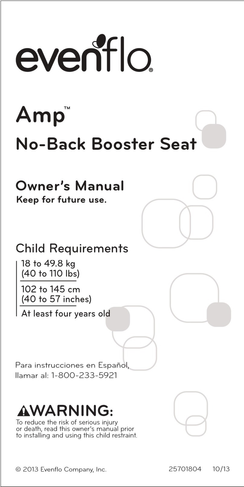 Evenflo Amp No-Back Booster Seat owner's manual