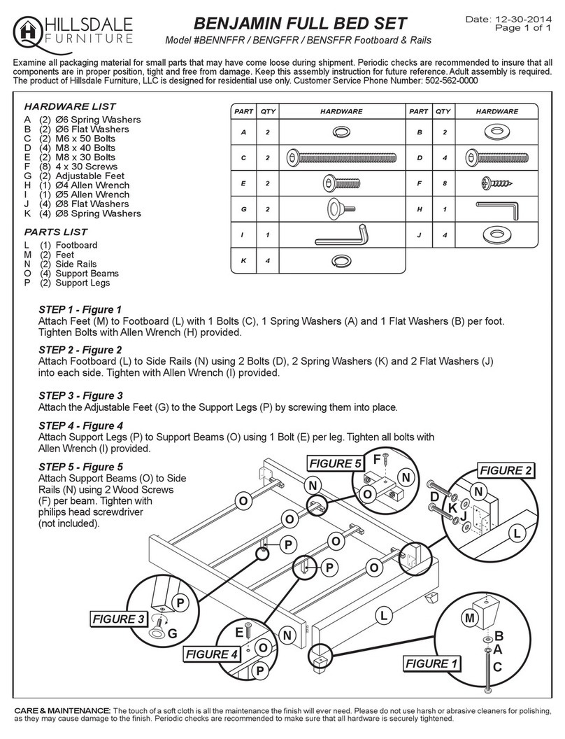 Hillsdale Furniture BENJAMIN BENNFFR quick start guide