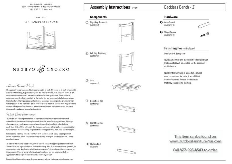 Oxford Garden Backless Bench 2' BB24 Assembly instructions Oxford Garden Backless Bench 2' BB24 Assembly instructions