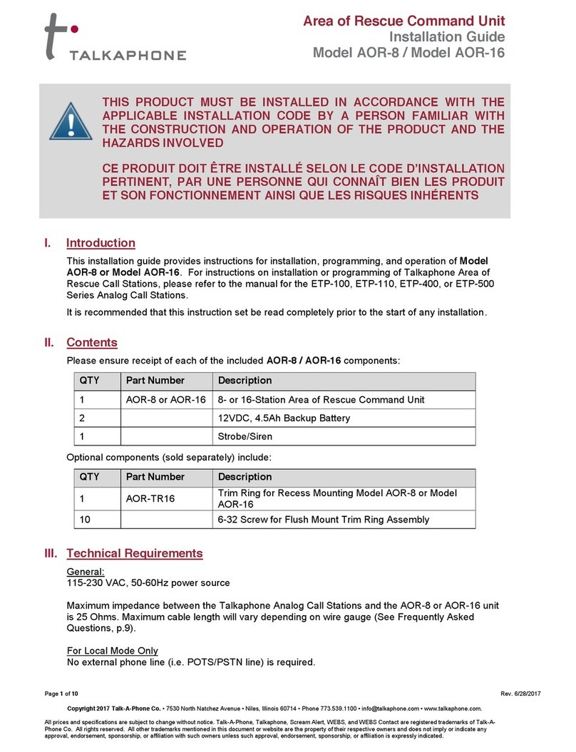 Talkaphone AOR-8 User manual