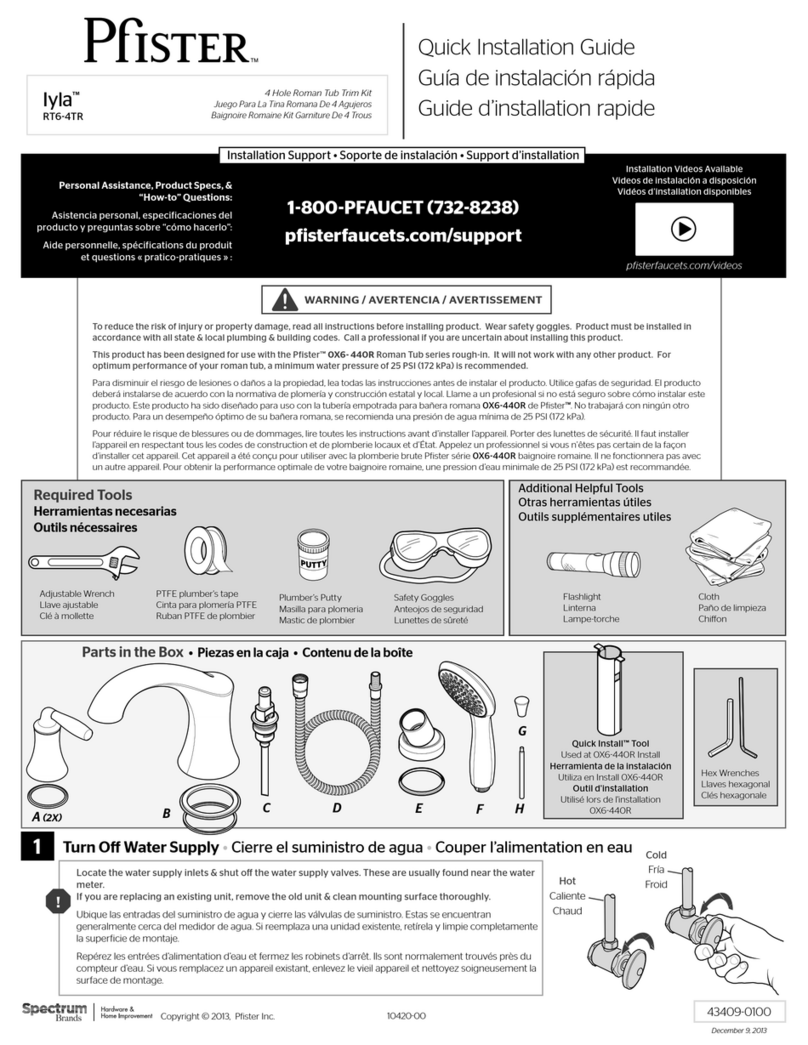 Pfister Iyla RT6-4TR Quick installation guide Pfister Iyla RT6-4TR Quick installation guide