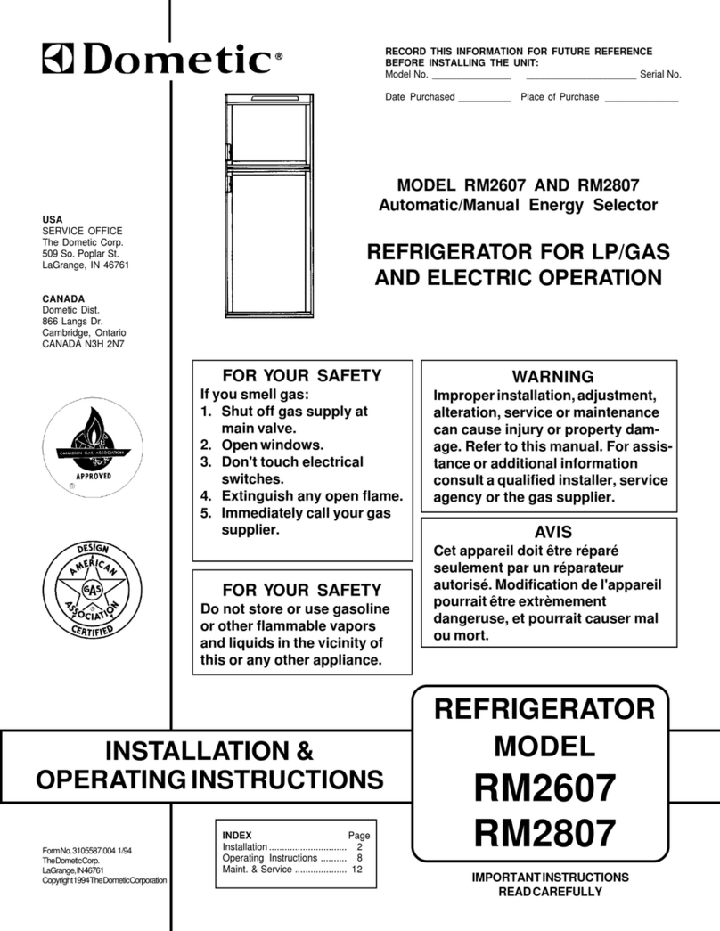Dometic RM2807 Installation & operating instructions
