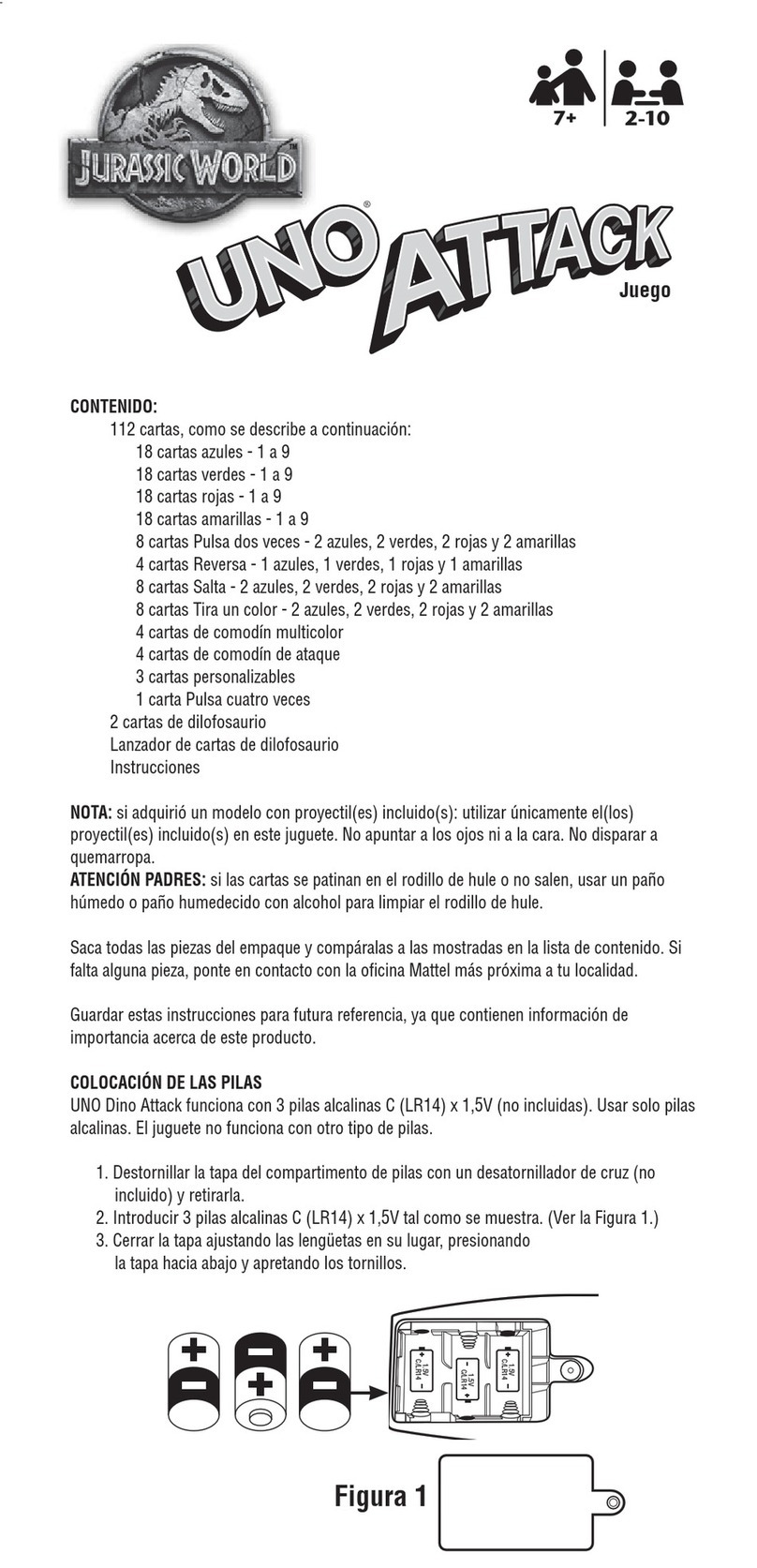 Mattel JURASSIC WORLD UNO ATTACK Juego User manual
