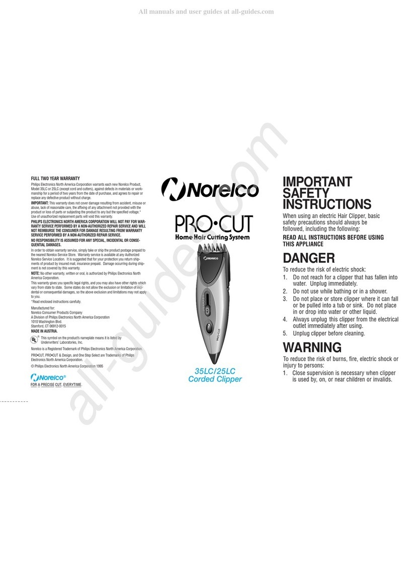 Norelco PRO-CUT 35LC quick start guide