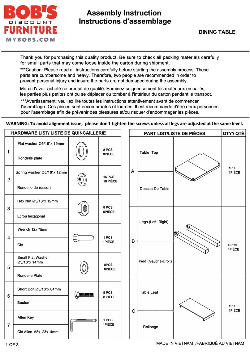 Bob's Discount Furniture SUMMIT DINING TABLE 20034606 User manual