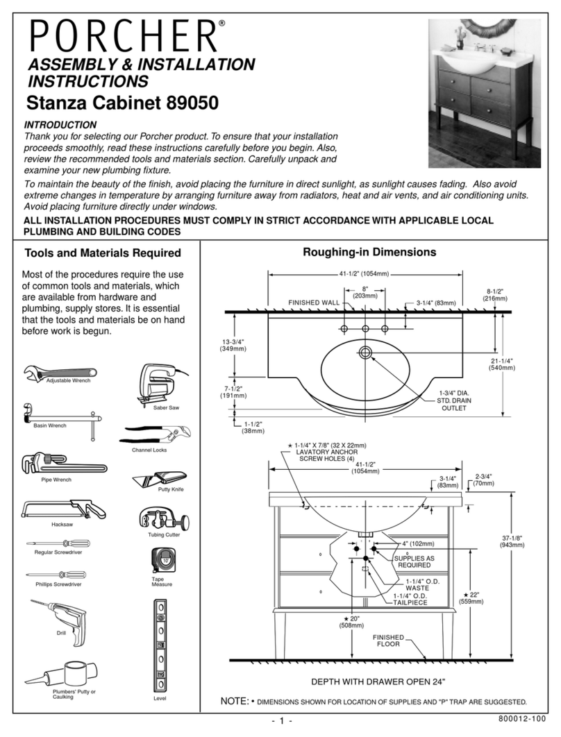 Porcher 89050 Assembly/installation instructions Porcher 89050 Assembly/installation instructions