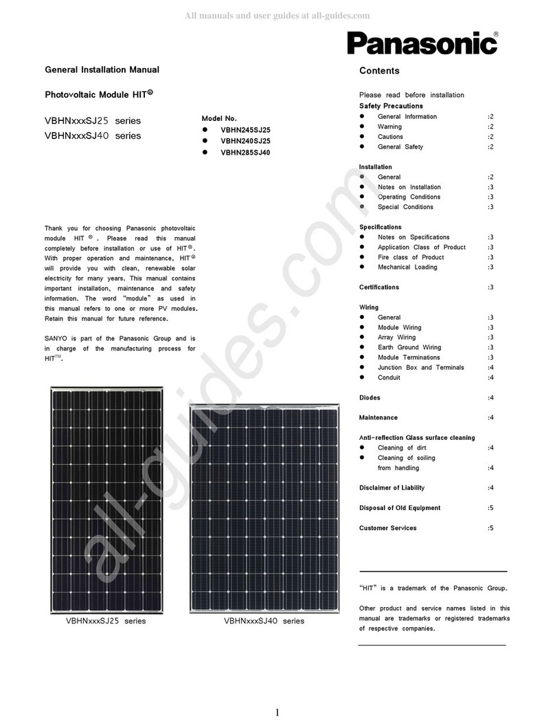 Panasonic Photovoltaic Module HIT VBHN SJ25 Series User manual