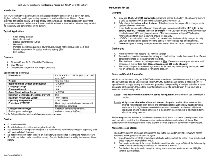 Bioenno Power BLF-1250A User manual