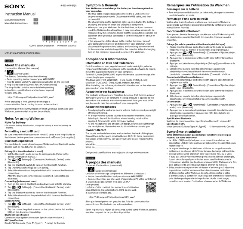 Sony Walkman NW-A36HN User manual