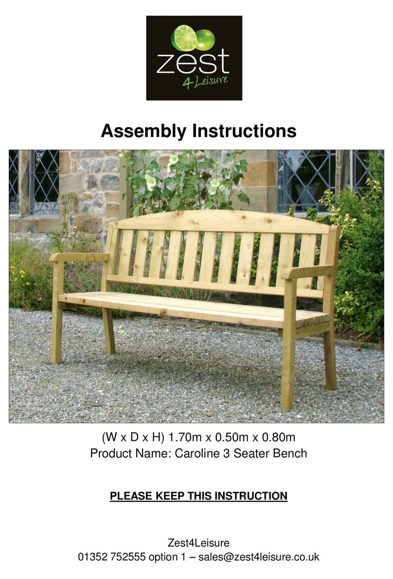 Zest 4 Leisure Caroline 3 Seater Bench User manual Zest 4 Leisure Caroline 3 Seater Bench User manual