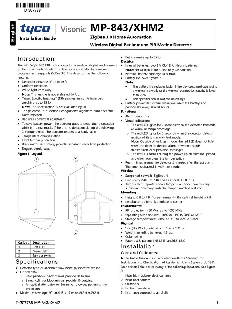 Johnson Controls Tyco Visionic MP-843/XHM2 installation guide