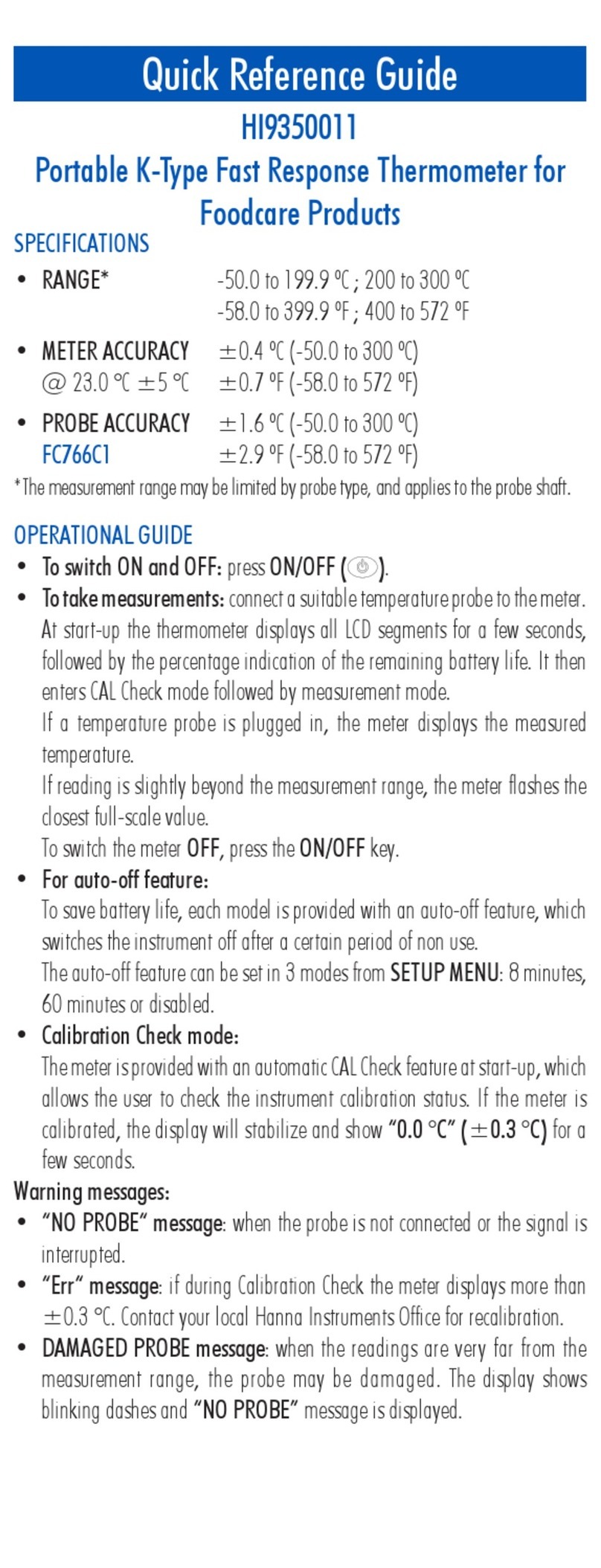 Hanna Instruments Foodcare HI9350011 User manual Hanna Instruments Foodcare HI9350011 User manual
