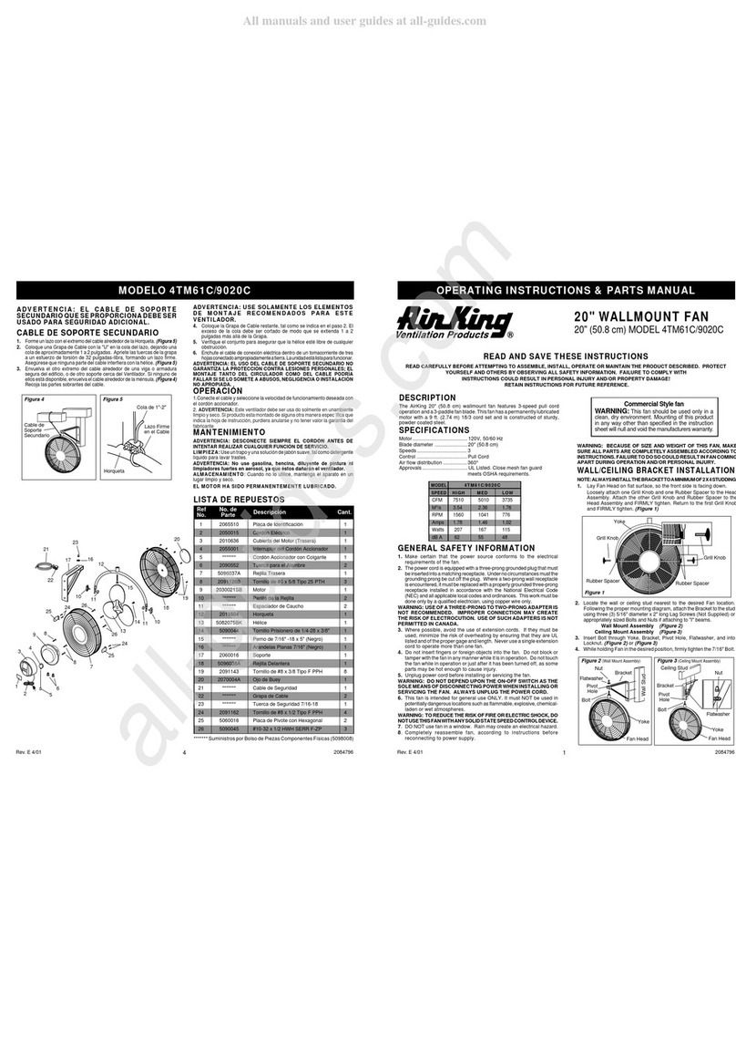 Air King 4TM61C Operating instructions and parts manual