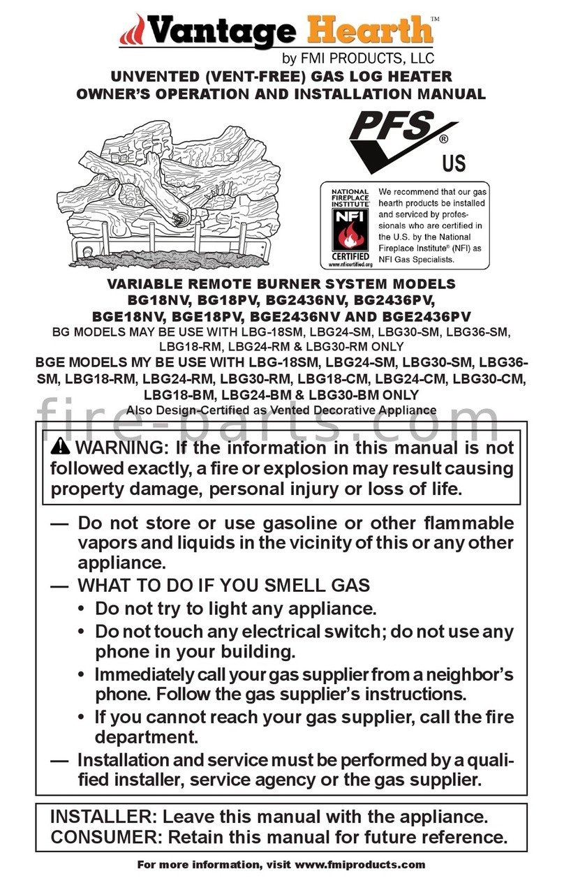 FMI Vantage Hearth BG18NV Quick start guide