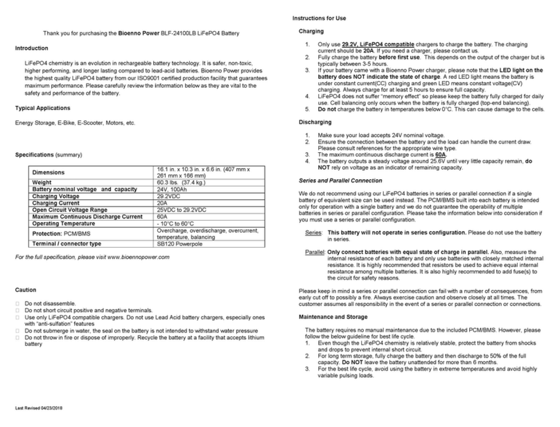 Bioenno Power BLF-24100LB User manual