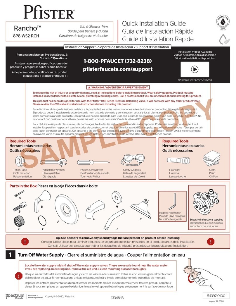 Spectrum Brands Pfister Rancho 8P8-WS2-RCH Quick installation guide Spectrum Brands Pfister Rancho 8P8-WS2-RCH Quick installation guide