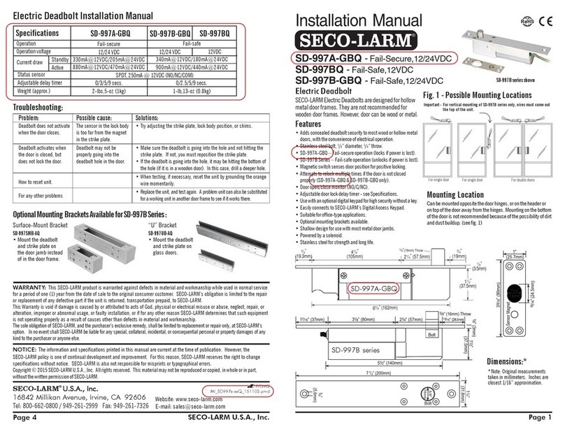 SECO-LARM SD-997SMB-AQ installation manual SECO-LARM SD-997SMB-AQ installation manual