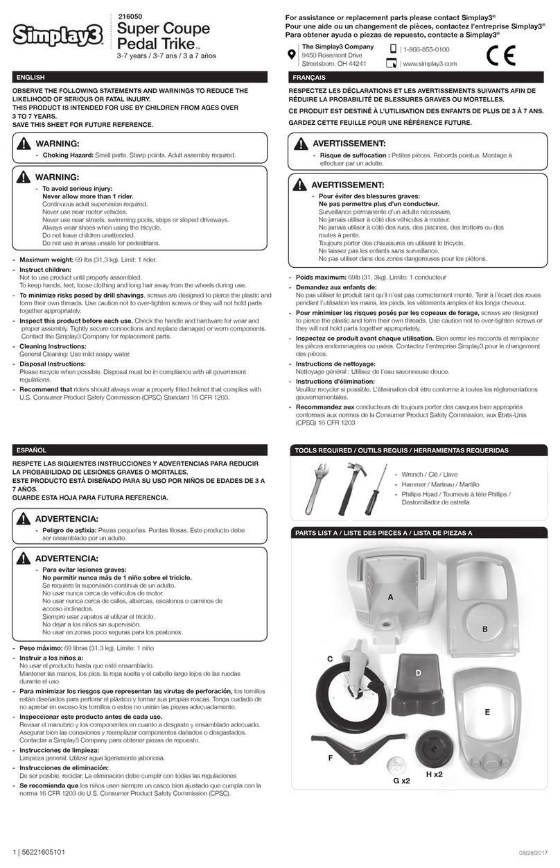 Simplay3 Super Coupe Pedal Trike instruction sheet