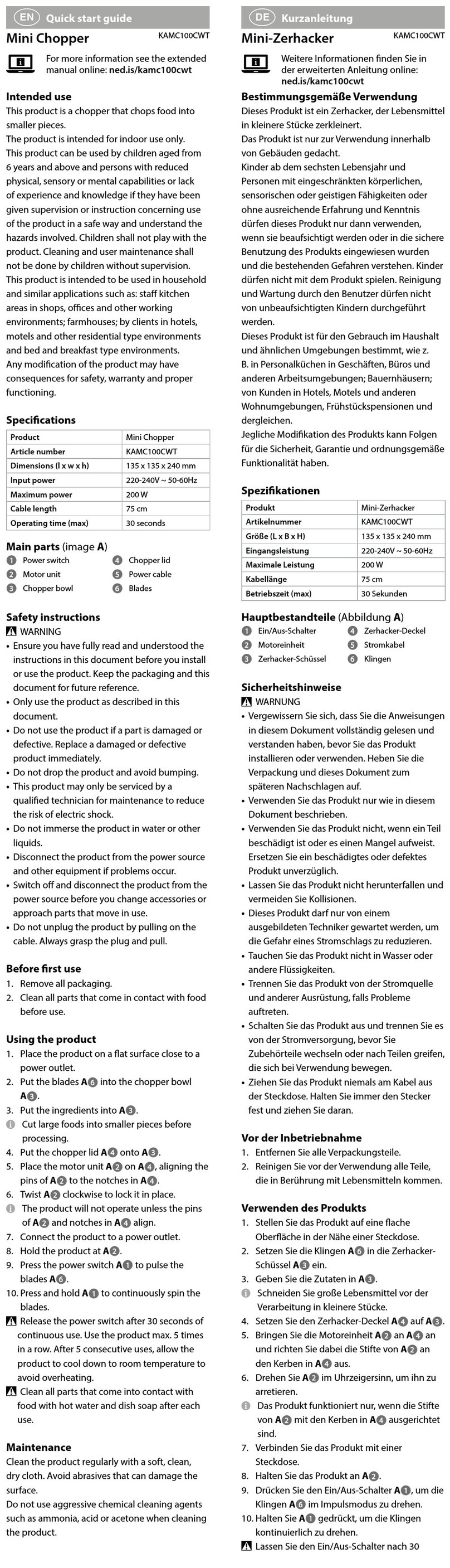 nedis KAMC100CWT User manual