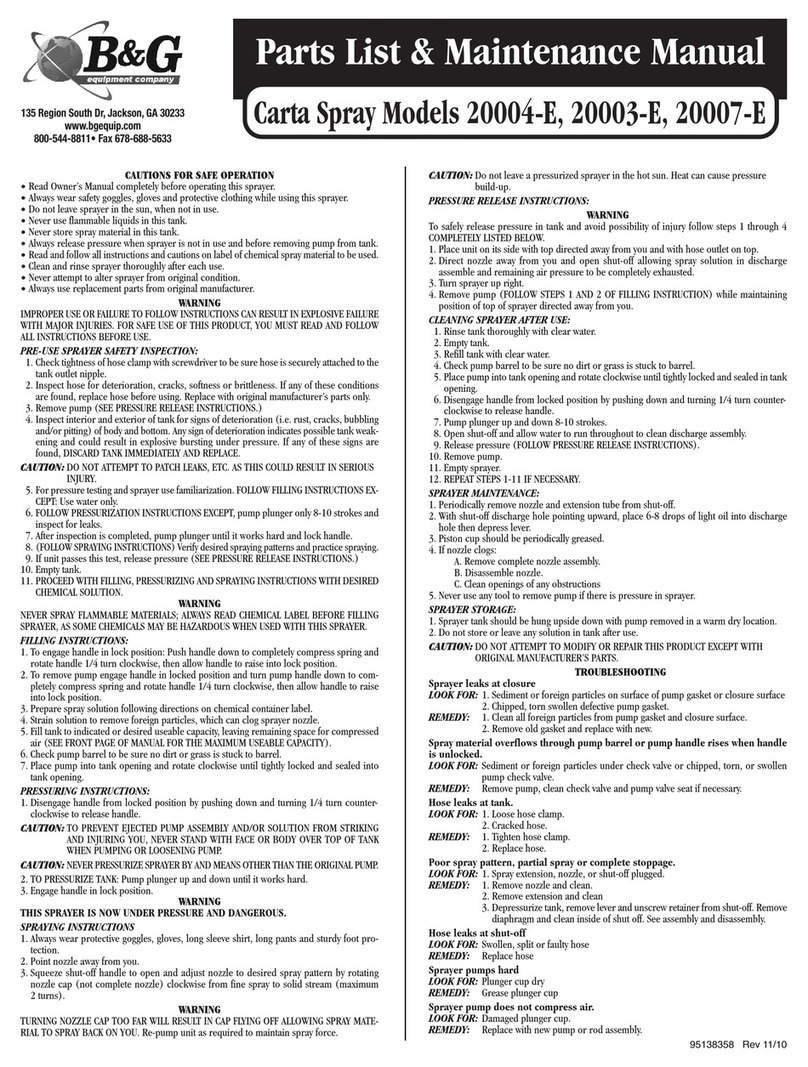 B&G Carta Spray 20004-E Parts List & Maintenance Manual