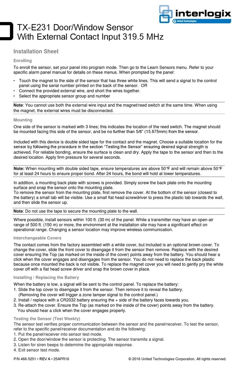 United Technologies Interlogix TX-E231 Installation sheet