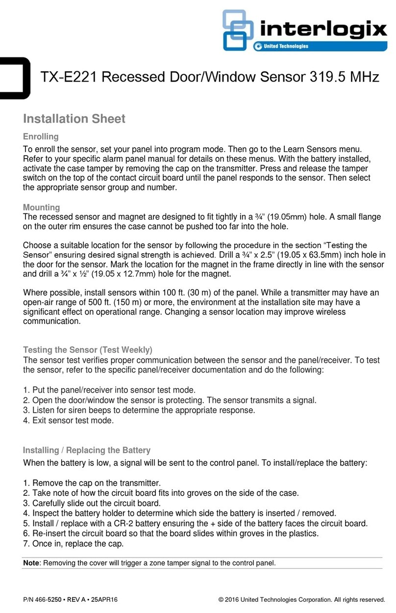 United Technologies Interlogix TX-E221 Installation sheet